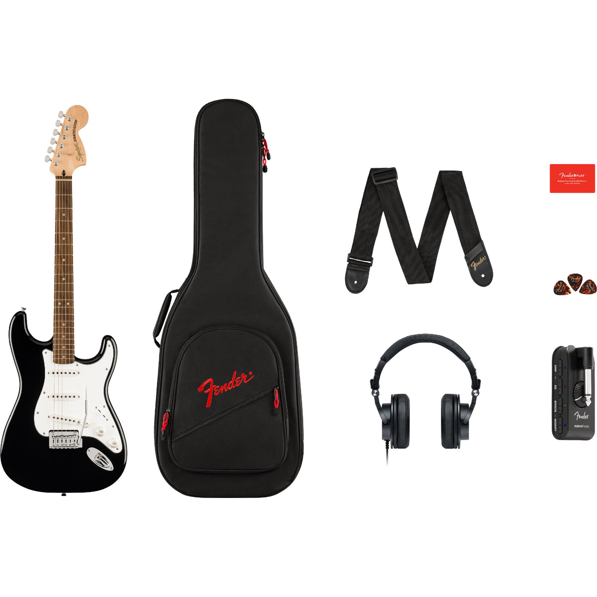 Squier Affinity Series Stratocaster Mustang Micro Pack - Laurel Fingerboard, Black
