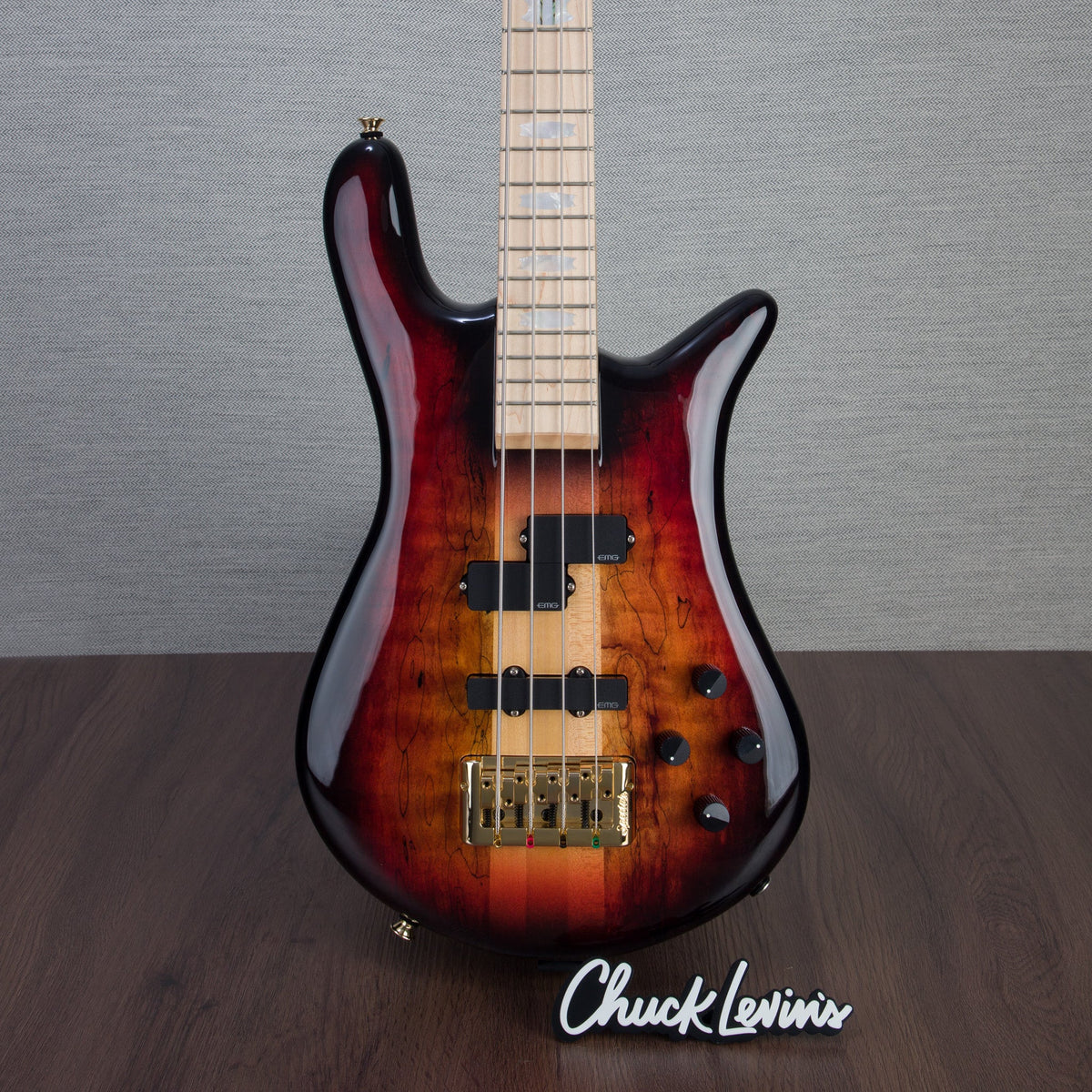 Spector Euro 4 LT Spalted Maple Bass Guitar - Fire Red Burst - CHUCKSCLUSIVE - #]C121SN 21113