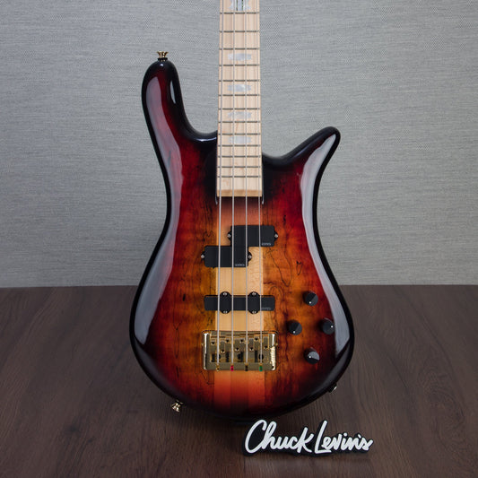 Spector Euro 4 LT Spalted Maple Bass Guitar - Fire Red Burst - CHUCKSCLUSIVE - #]C121SN 21113
