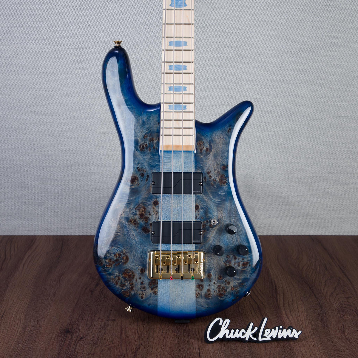 Spector Euro 4 LT Poplar Burl Over Ash Electric Bass Guitar - Faded Light Blue Gloss - CHUCKSCLUSIVE - #]C121NB23300