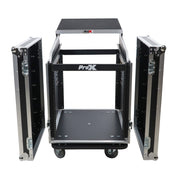 ProX T-12MRSS13ULT 13U Top 12U Front Rack Combo Flight Case with Laptop Shelf and Casters