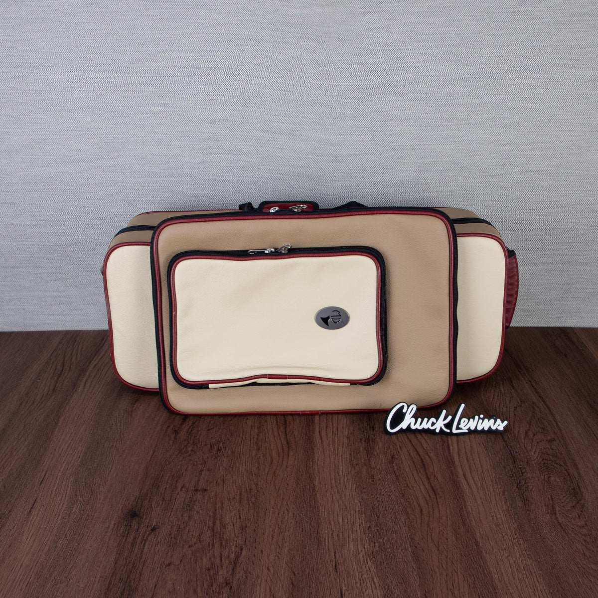 Marcus Bonna Gentleman's Bassoon Case - Beige/Ivory Leather, Wine Red Trim, Silver Metal Logo