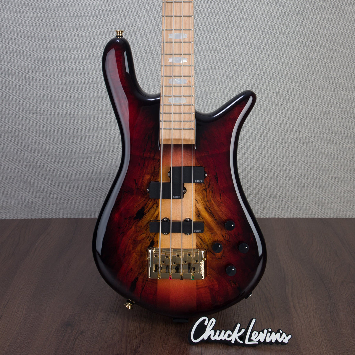 Spector Euro 4 LT Spalted Maple Bass Guitar - Fire Red Burst - CHUCKSCLUSIVE - #]C121SN 21111