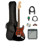 Fender Squier Affinity Stratocaster - Black Limited Edition Tortoise Shell Pickguard w/ Frontman 10G Amplifier