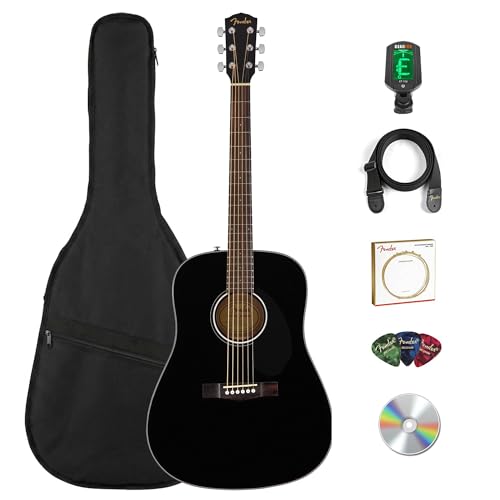 Fender CD-60S Solid Top Dreadnought Acoustic Guitar - Black w/ Gig Bag