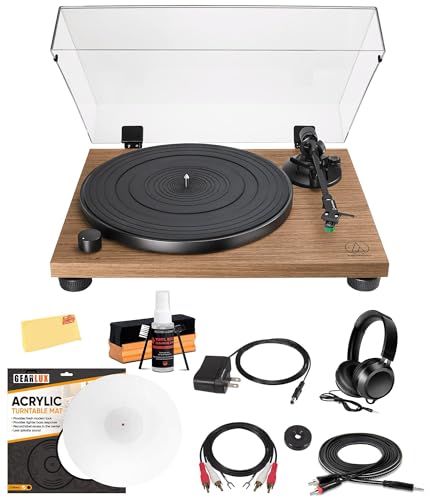 Audio-Technica AT-LPW40WN Fully Manual Belt-Drive Turntable - Walnut w/ Headphones