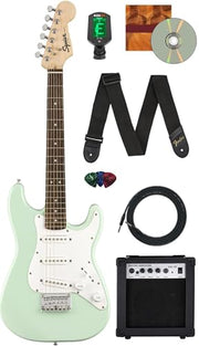 Fender Squier 3/4-Size Kids Mini Strat Electric Guitar - Surf Green w/ Amplifier