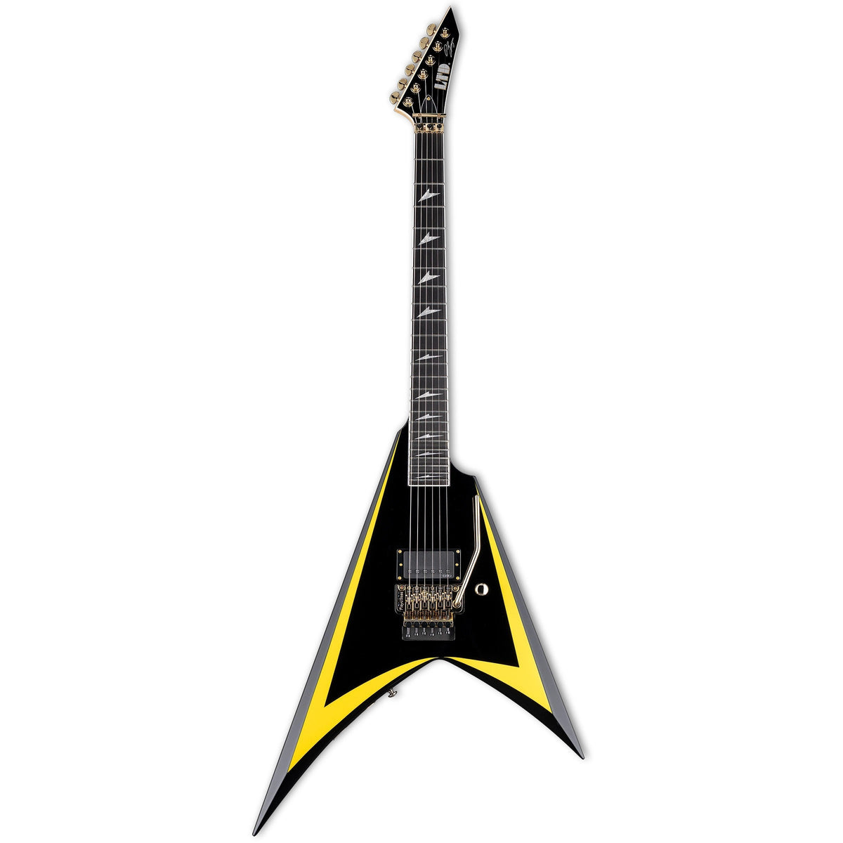 ESP LTD Limited Edition 20th Anniversary Alexi Laiho Arrowhead SE Signature Electric Guitar - Black With Yellow Pinstripe