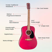 Fender FA Series Dreadnought Acoustic Guitar - Crimson Red w/ Hard Case