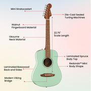 Fender FA-15 3/4-Scale Kids Steel String Acoustic Guitar - Green w/ Gig Bag