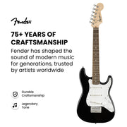 Fender Squier 3/4-Size Kids Mini Strat Electric Guitar - Black w/ Amplifier