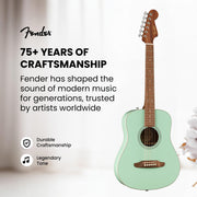 Fender FA-15 3/4-Scale Kids Steel String Acoustic Guitar - Green w/ Gig Bag