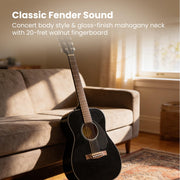 Fender CC-60S Solid Top Concert Acoustic Guitar - Black w/ Gig Bag