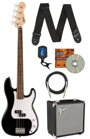 Fender Squier Sonic Precision Bass Guitar - Black w/ Rumble 15 Amplifier