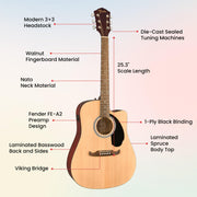 Fender FA-125CE Dreadnought Cutaway Acoustic-Electric Guitar - Natural w/ Gig Bag