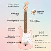 Fender Squier 3/4-Size Kids Mini Strat Electric Guitar - Shell Pink w/ Cable
