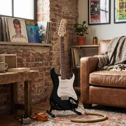 Fender Squier 3/4-Size Kids Mini Strat Electric Guitar, Left Handed - Black w/ Amplifier