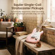 Fender Squier 3/4-Size Kids Mini Strat Electric Guitar - Shell Pink w/ Amplifier