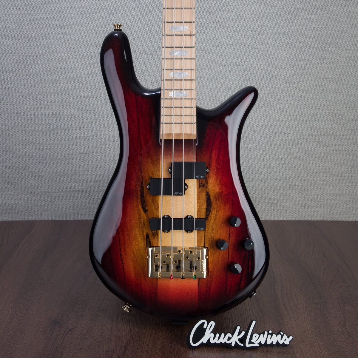 Spector Euro 4 LT Spalted Maple Bass Guitar - Fire Red Burst - CHUCKSCLUSIVE - #]C121SN 21112