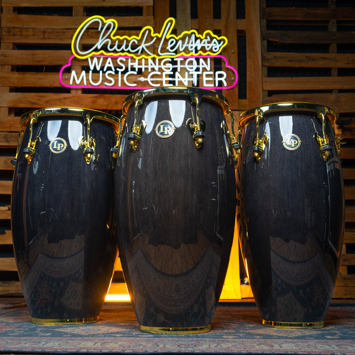LP Matador Quinto, Conga, and Tumba Set, Siam Oak - Black with Gold Hardware - CHUCKSCLUSIVE
