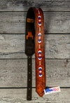 Burnt Hills Leather Tooled Arrowhead Design Leather Strap - Red, White and Blue