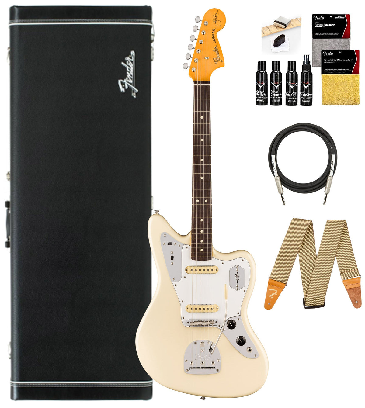 Fender Johnny Marr Jaguar - Olympic White w/ Instrument Cable