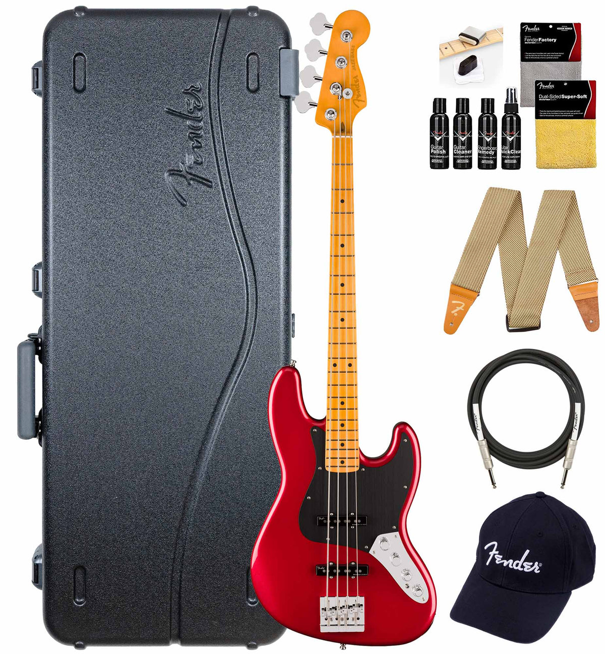 Fender American Ultra II Jazz Bass - Sinister Red w/ Guitar Cleaning Kit