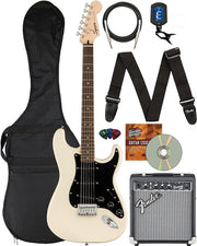 Fender Squier Bullet Stratocaster HT, Black Pickguard - Olympic White w/ Frontman 10G Amplifier
