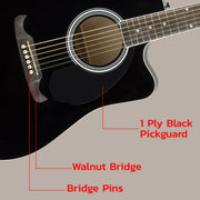 Fender FA-125CE Dreadnought Cutaway Acoustic-Electric Guitar - Black w/ Gig Bag