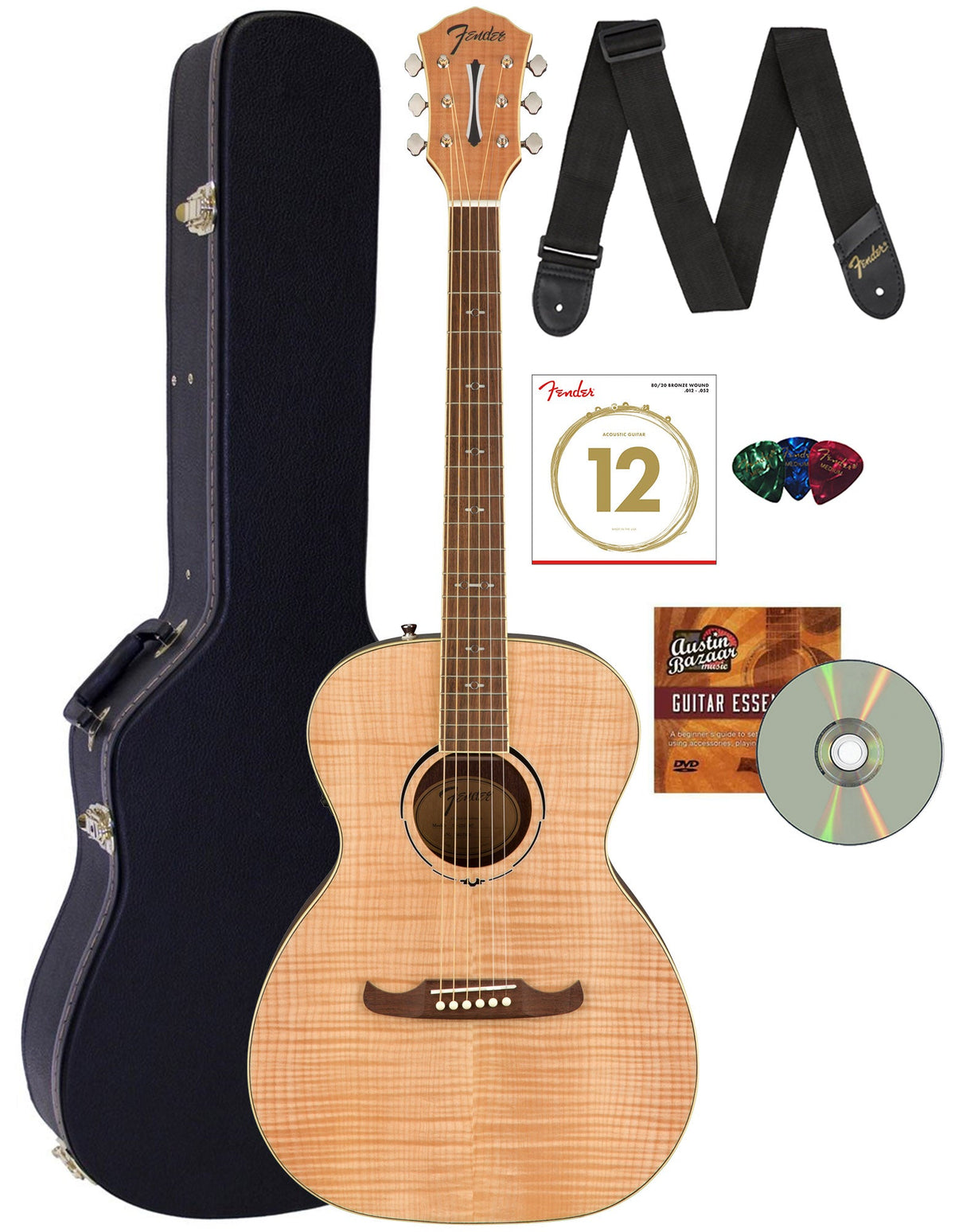 Fender FA-235E Flame Maple Top Concert Acoustic-Electric Guitar - Natural w/ Hard Case