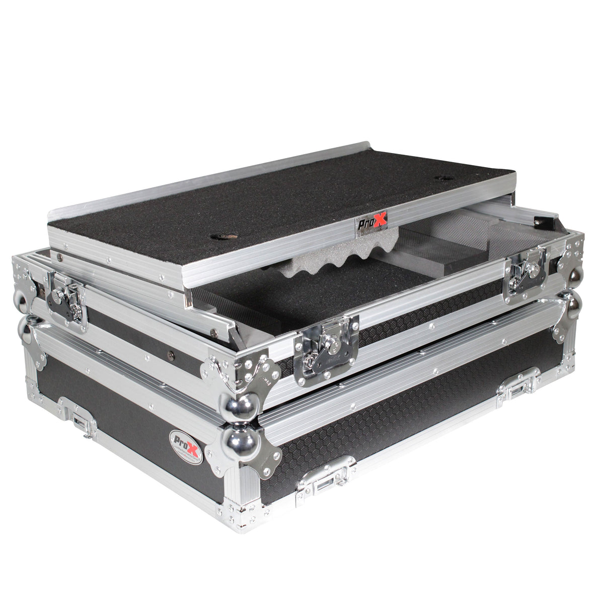 ProX Universal Flight Case with Shelf for Small-to-Medium Size DJ Controllers - Silver on Black