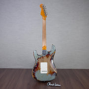 Fender Custom Shop Time Machine Collection 1965 Stratocaster Electric Guitar Super Heavy Relic - Aged Fire Mist Silver Over 3-Color Sunburst - #CZ585740