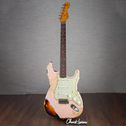 Fender Custom Shop '59 Stratocaster Super Heavy Relic Electric Guitar - Aged Shell Pink Over Chocolate 3-Tone Sunburst