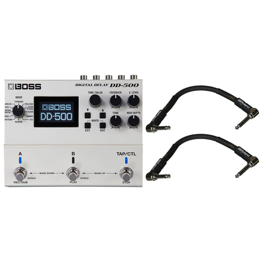 Boss DD-500 Digital Delay Bundle w/ 2 Roland Black Series 6 inch Patch Cables - MUSICTONER