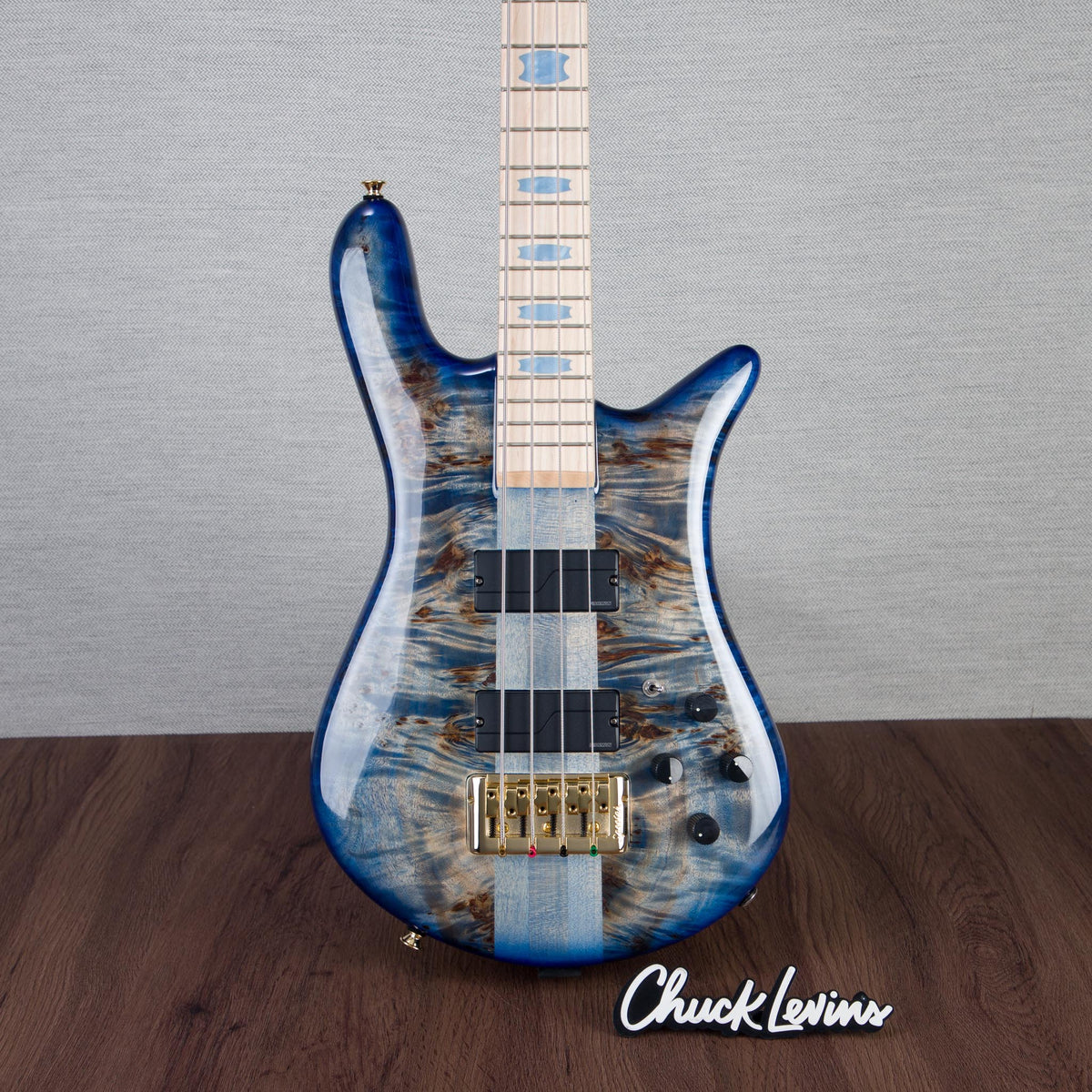 Spector Euro 4 LT Poplar Burl Over Ash Electric Bass Guitar - Faded Light Blue Gloss - CHUCKSCLUSIVE - #]C121NB23307