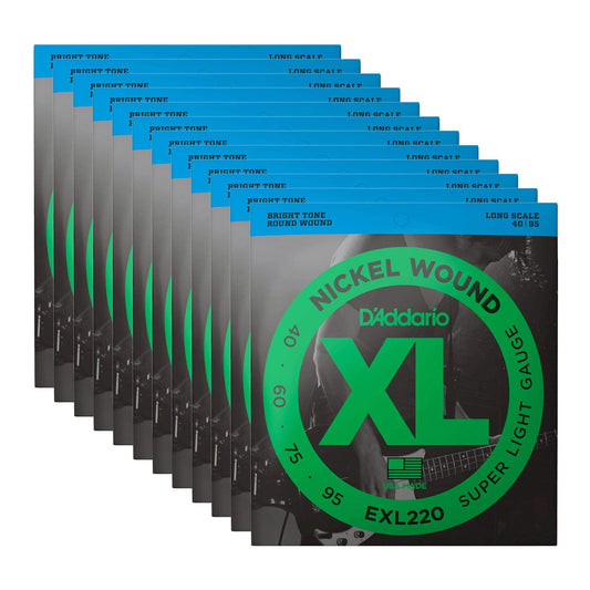 D'Addario EXL220 40-95 Long 12 Pack Bundle - MUSICTONER
