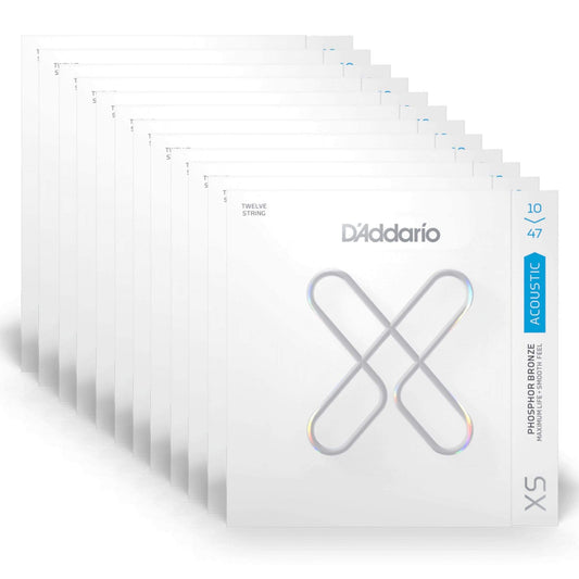 D'Addario XS Coated Acoustic Phosphor Bronze Light 12-String 10-47 12 Pack Bundle - MUSICTONER