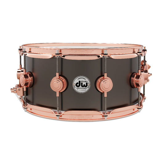 DW Collector's Series 6.5x14 Satin Black Brass Snare Drum w/ Copper Hardware - MUSICTONER
