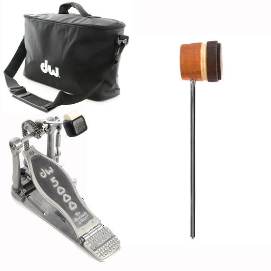 DW 5000 Modern Retro Accelerator Single Bass Drum Pedal Bundle w/Bag & Low Boy Lightweight Leather Amber/Med Brown Beater…