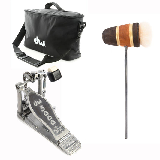 DW 5000 Modern Retro Accelerator Single Bass Drum Pedal Bundle w/Bag & Low Boy Standard Puff Daddy Med Brown/Amber/Med…