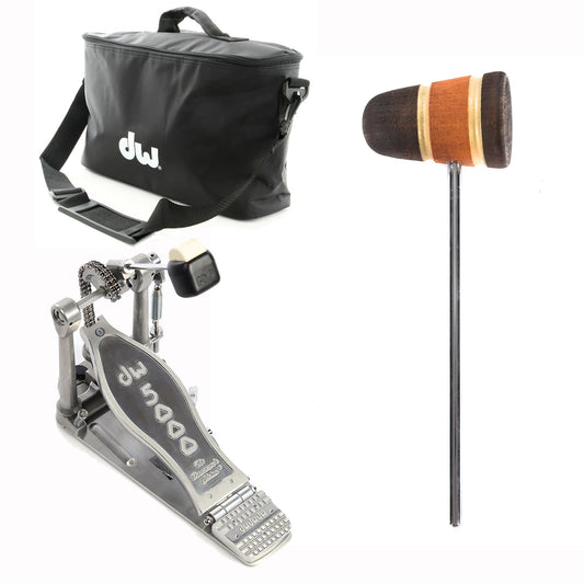 DW 5000 Modern Retro Accelerator Single Bass Drum Pedal Bundle w/Bag & Low Boy Standard Wood Med Brown/Amber/Med Brown…