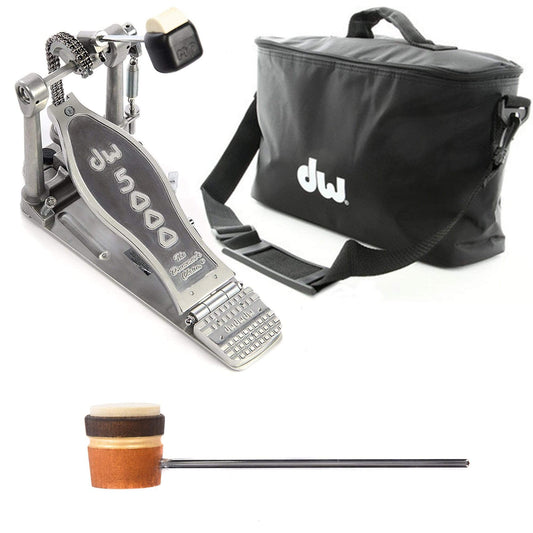 DW 5000 Modern Retro Turbo Single Bass Drum Pedal Bundle w/Bag & Low Boy Lightweight Felt Amber/Brown/Gold Stripe CDE Logo…