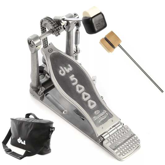DW 5000 Modern Retro Turbo Single Bass Drum Pedal Bundle w/Bag & Low Boy Lightweight Felt Daddy Natural/Brown Stripe CDE…
