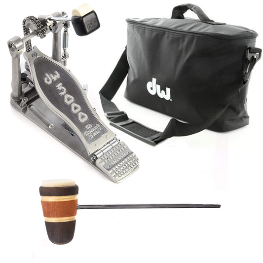 DW 5000 Modern Retro Turbo Single Bass Drum Pedal Bundle w/Bag & Low Boy Standard Felt Brown/Amber/Brown/Gold Stripes CDE…
