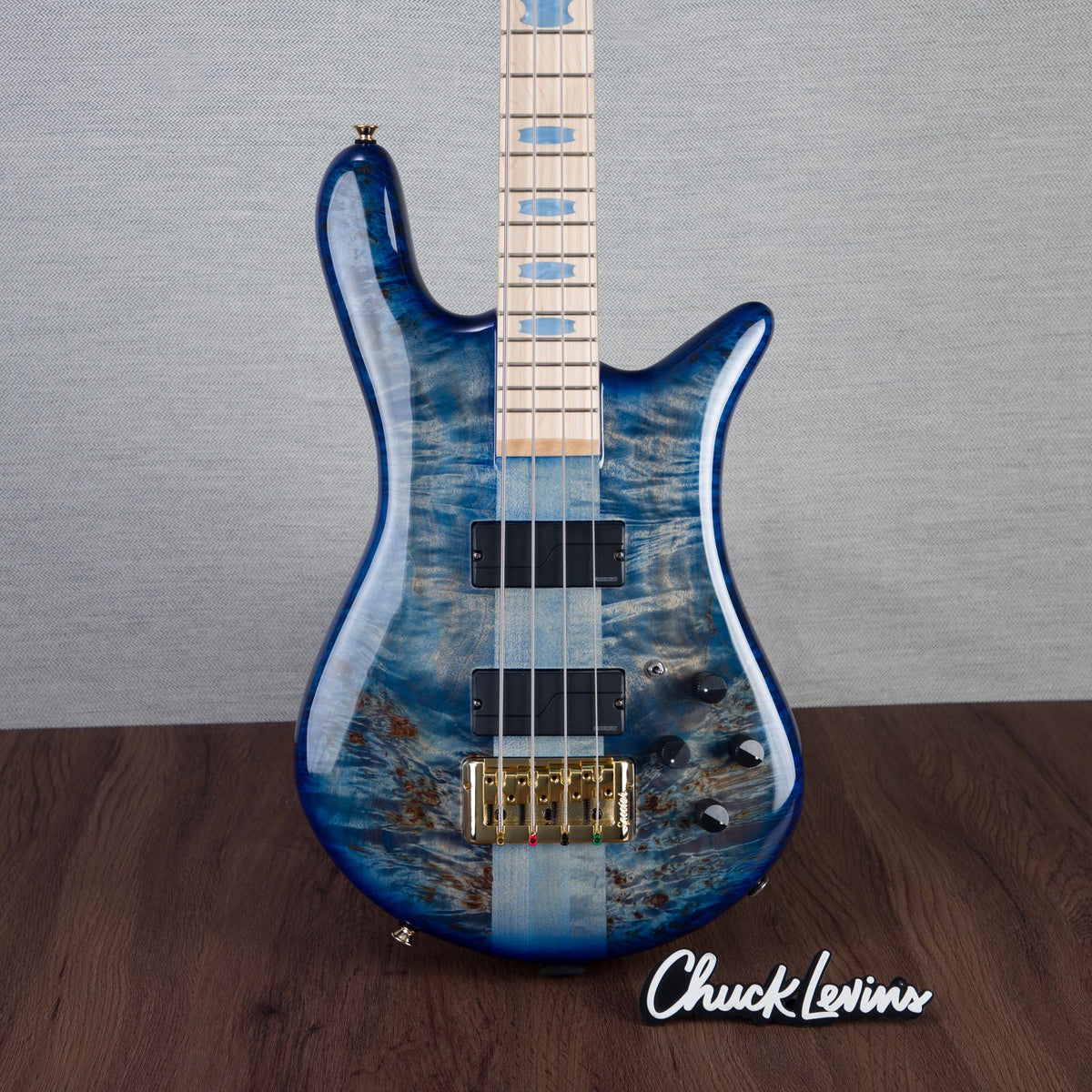 Spector Euro 4 LT Poplar Burl Over Ash Electric Bass Guitar - Faded Light Blue Gloss - CHUCKSCLUSIVE - #]C121NB23284