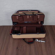 Marcus Bonna Gentleman's Bassoon Case - Beige/Ivory Leather, Wine Red Trim, Silver Metal Logo