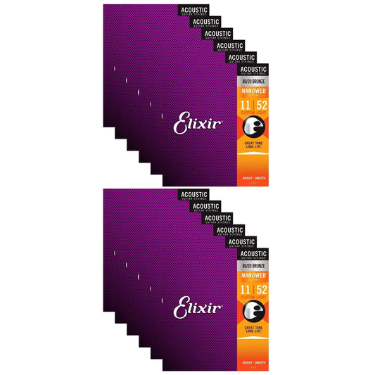 Elixir 11027 Acoustic 80/20 Nano Custom Light 11-52 (12 Pack Bundle) - MUSICTONER