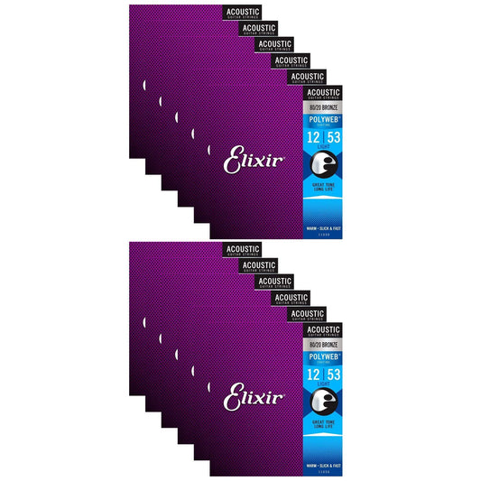Elixir 11050 Acoustic 80/20 Poly Light 12-53 (12 Pack Bundle) - MUSICTONER