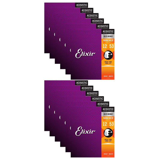 Elixir 11052 Acoustic 80/20 Nano Light 12-53 (12 Pack Bundle) - MUSICTONER
