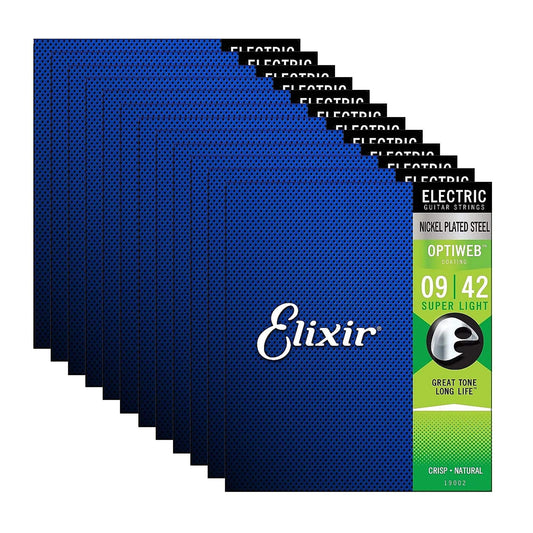 Elixir 19002 Optiweb Electric Guitar Strings Super Light 9-42 12 Pack Bundle - MUSICTONER